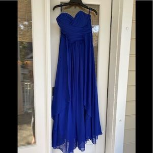 Navy blue long strapless dress